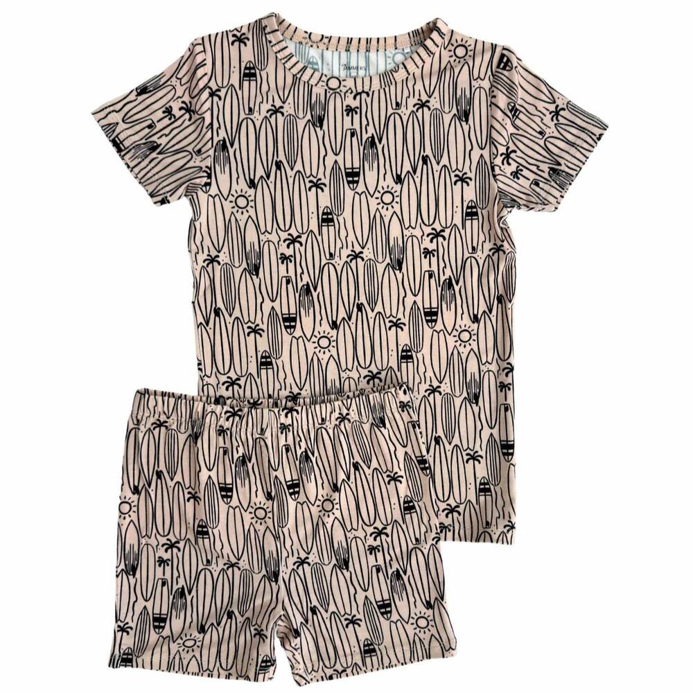 NEW IN MY JAMMERS boys surfer dude short sleeve two piece pajama set in beige